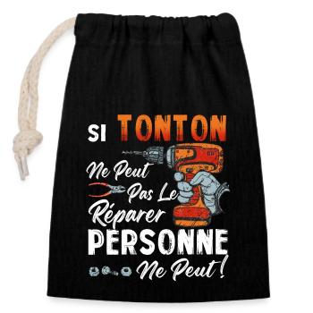 Si Tonton Ne Peut Pas Le Réparer Personne Ne Peut - Sac cadeau en coton avec cordon (14 x 20 cm) - noir - Devant