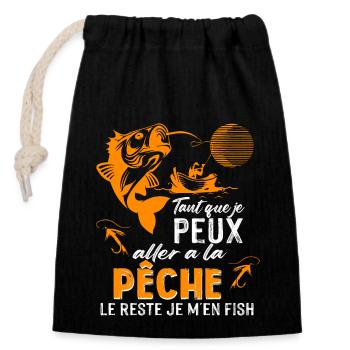 Tant que je peux aller a la pèche le reste je m'en - Sac cadeau en coton avec cordon (14 x 20 cm) - noir - Devant