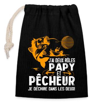 J'ai Deux Roles Papy Et Pêcheur Je Déchire Pêcheu - Sac cadeau en coton avec cordon (14 x 20 cm) - noir - Devant
