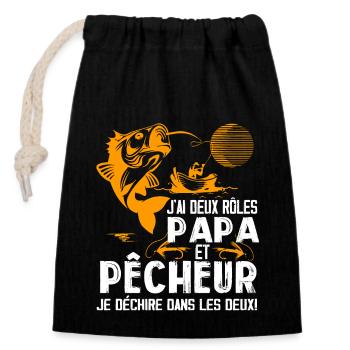 J'ai Deux Roles PAPA Et Pêcheur Je Déchire Dans - Sac cadeau en coton avec cordon (14 x 20 cm) - noir - Devant