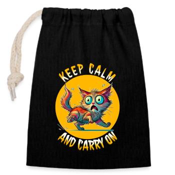 Keep Calm and Carry On - Erschreckte Katze & Weish - Verschließbarer Geschenkbeutel aus Baumwolle (14x20cm) - Schwarz - Vorne