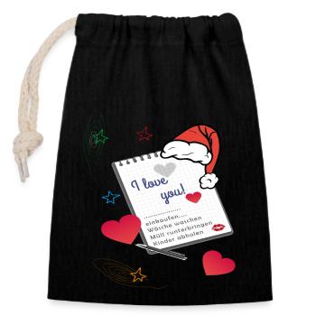 i love you, Christmas - Closable cotton gift bag (14x20cm) - black - Front