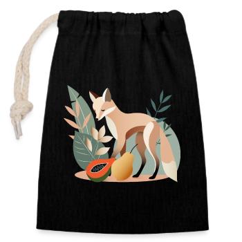 Eleganter Fuchs mit tropischen Früchten - Verschließbarer Geschenkbeutel aus Baumwolle (14x20cm) - Schwarz - Vorne