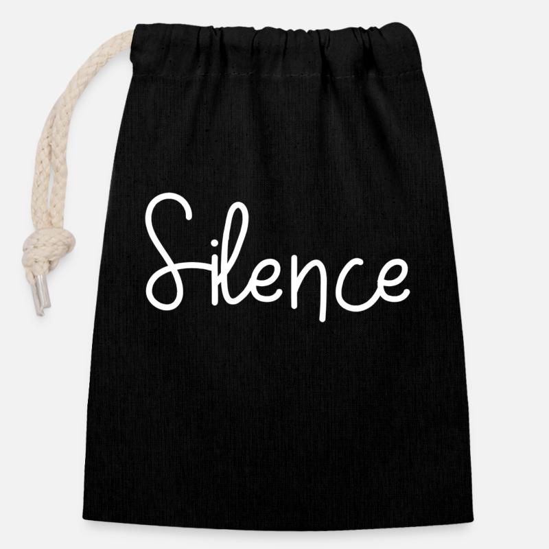 Silence - Closable cotton gift bag (14x20cm) - black