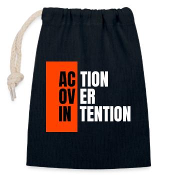 Action over intention. - Closable cotton gift bag (14x20cm) - navy - Front