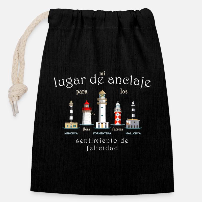 Îles Baléares Chance, Phares Dessin à la main Espagne - Sac cadeau en coton avec cordon (14 x 20 cm) - noir