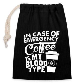 Coffee Is My Blood Type - Closable cotton gift bag (14x20cm) - black - Front