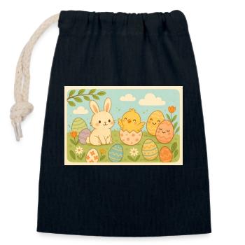 Fête de Pâques - Sac cadeau en coton avec cordon (14 x 20 cm) - bleu marine - Devant