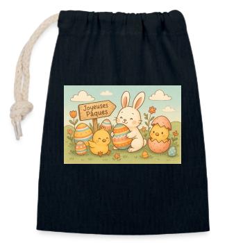 Fête de Pâques - Sac cadeau en coton avec cordon (14 x 20 cm) - bleu marine - Devant