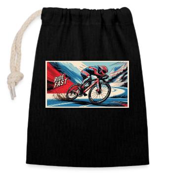 Fahrrad - Verschließbarer Geschenkbeutel aus Baumwolle (14x20cm) - Schwarz - Vorne