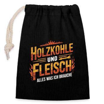 Holzkohle und Fleisch Grill BBQ - Verschließbarer Geschenkbeutel aus Baumwolle (14x20cm) - Schwarz - Vorne
