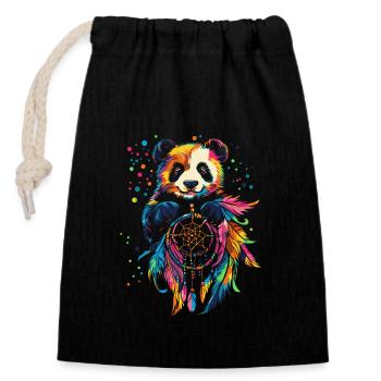 Panda with Dream Catcher - Closable cotton gift bag (14x20cm) - black - Front