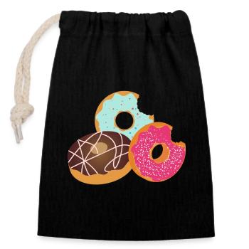 Donuts with Bite – Sweet Trio with Icing & Sprinkles - Closable cotton gift bag (14x20cm) - black - Front