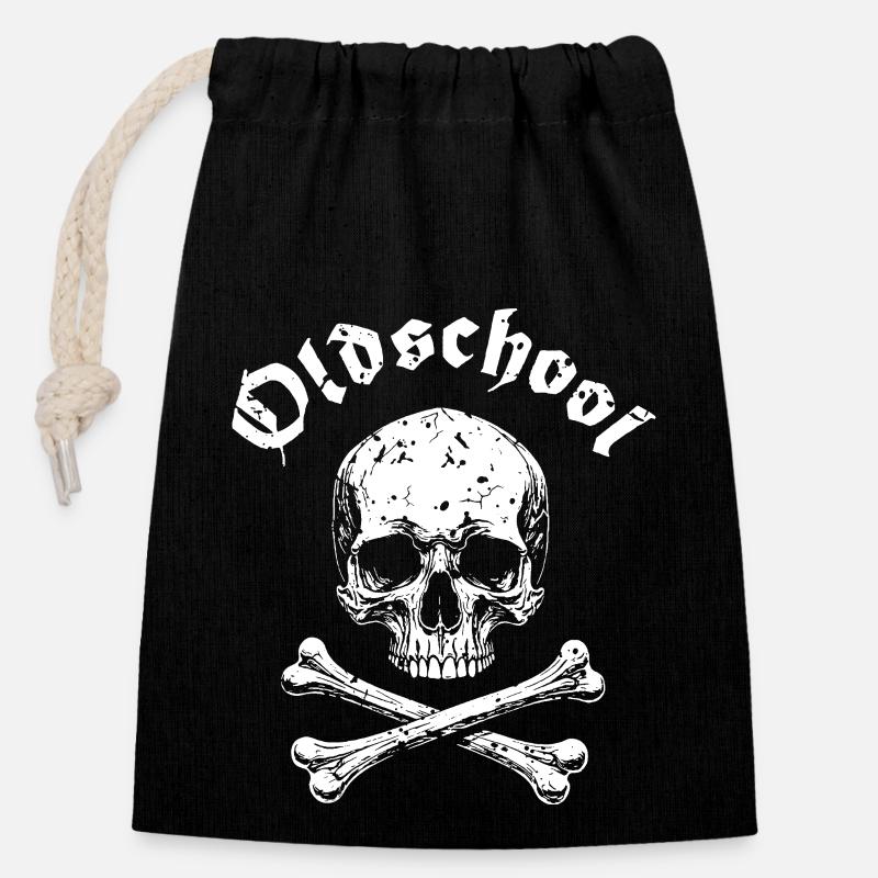 Logo de pirate de la crique OLDSCHOOL - Sac cadeau en coton avec cordon (14 x 20 cm) - noir