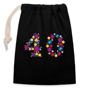Fleurs 40 - Sac cadeau en coton avec cordon (14 x 20 cm) - noir - Devant