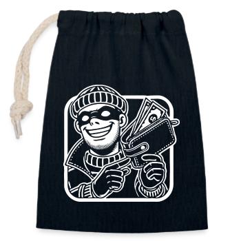Vorsicht Taschendieb – Witziges Diebe Design - Verschließbarer Geschenkbeutel aus Baumwolle (14x20cm) - Navy - Vorne