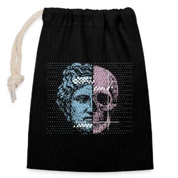 Digital Split Ancient Face Skull Art Design - Closable cotton gift bag (14x20cm) - black - Front