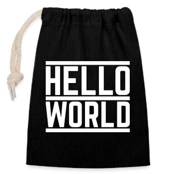 Contrasting Typography 'Hello World' - Closable cotton gift bag (14x20cm) - black - Front