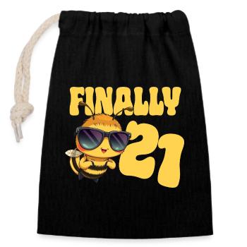 Finally 21 - Closable cotton gift bag (14x20cm) - black - Front