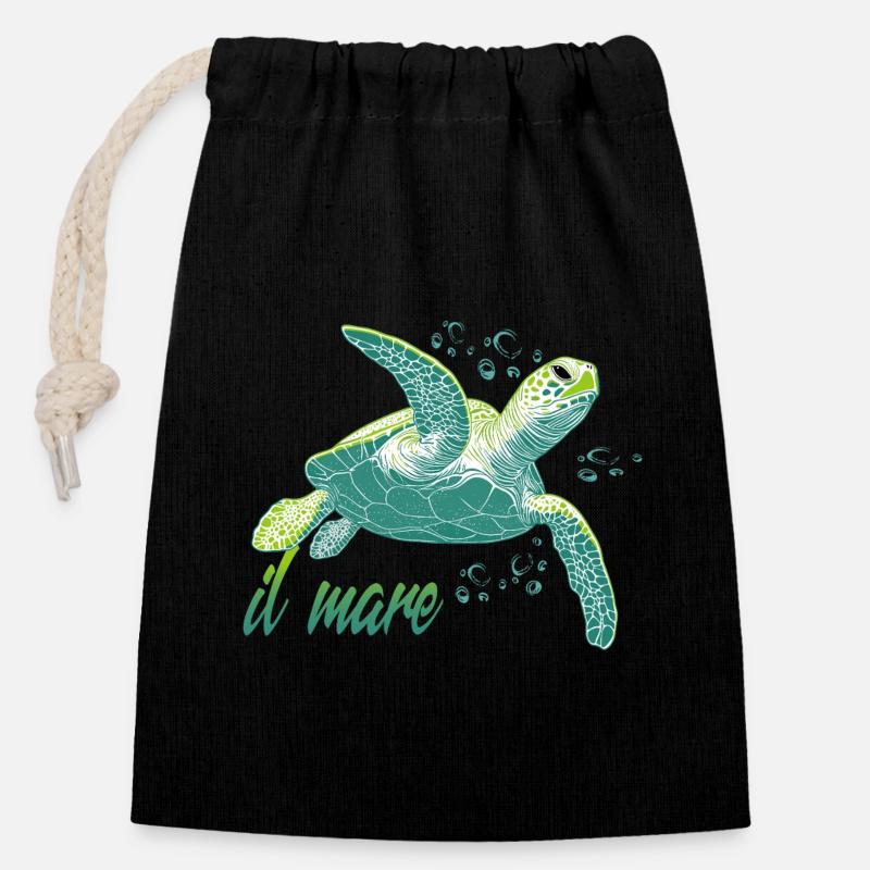 Il mare - Meereschildkröte Ozean - Verschließbarer Geschenkbeutel aus Baumwolle (14x20cm) - Schwarz