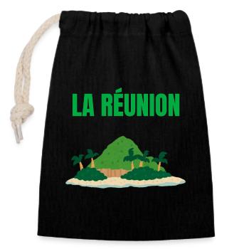 T-shirt île La Réunion tropicale - Sac cadeau en coton avec cordon (14 x 20 cm) - noir - Devant