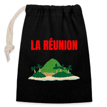 T-shirt île La Réunion tropicale - Sac cadeau en coton avec cordon (14 x 20 cm) - noir - Devant
