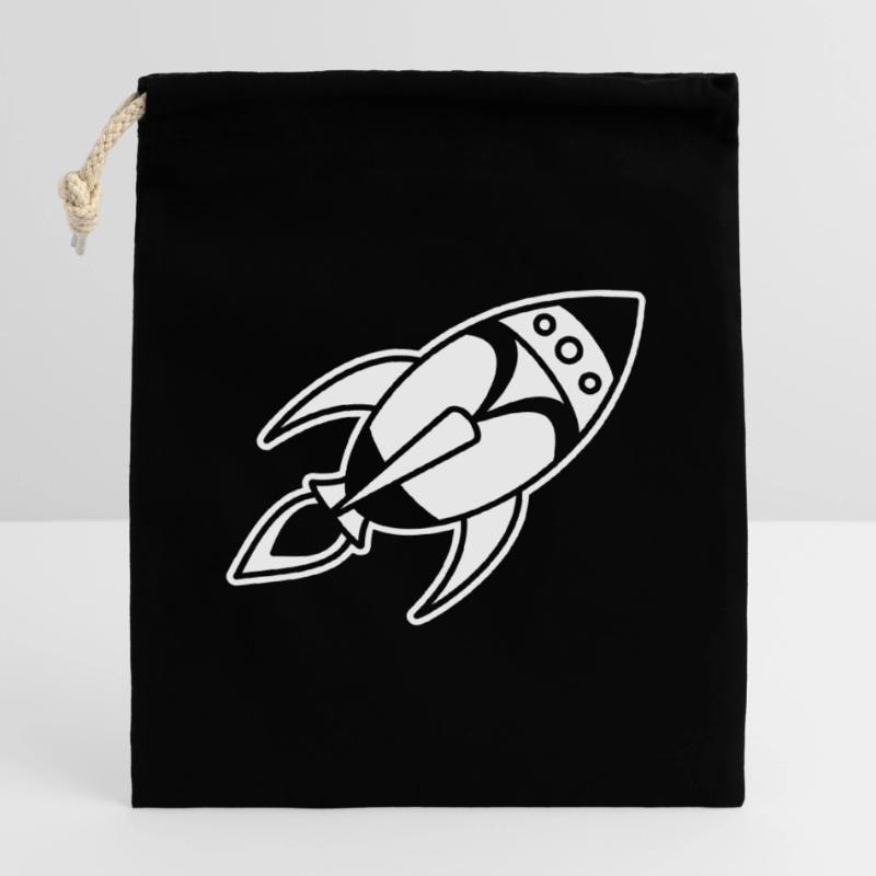 Fusée spatiale rétro – Conception de vaisseau spatial Sac cadeau en coton avec cordon (14 x 20 cm)