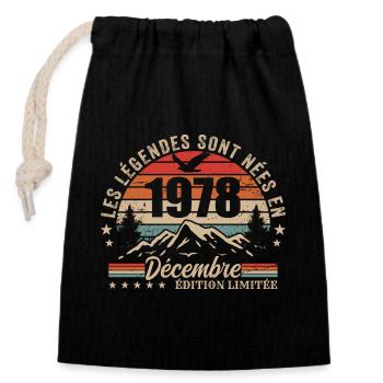 Rétro Décembre 1978 - Cadeau 47 Ans - Sac cadeau en coton avec cordon (14 x 20 cm) - noir - Devant