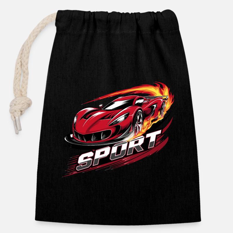 Sportwagen - Verschließbarer Geschenkbeutel aus Baumwolle (14x20cm) - Schwarz