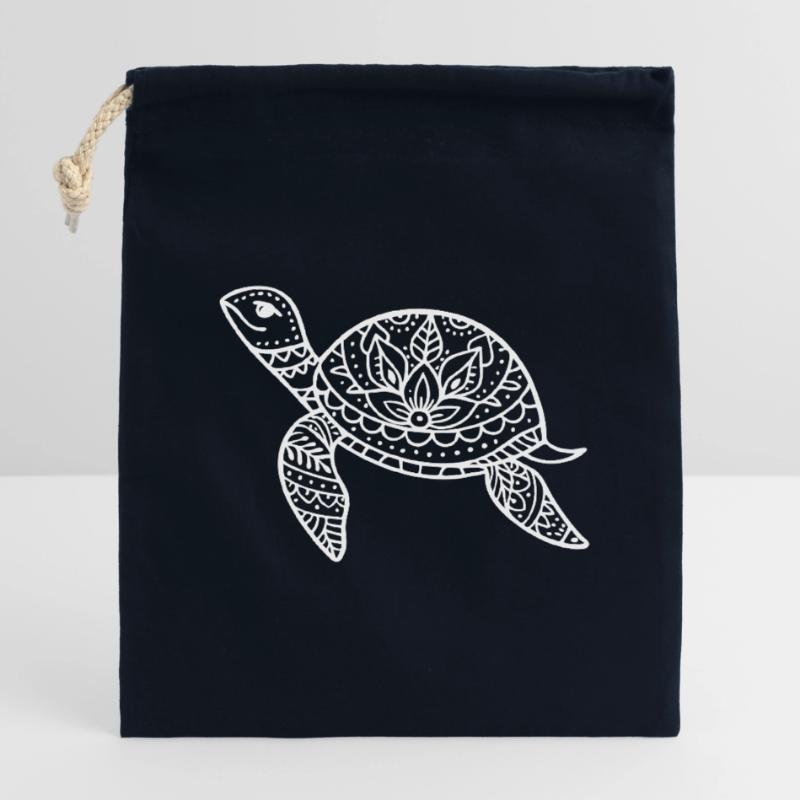 Boho turtle with pattern shell Closable cotton gift bag (14x20cm)