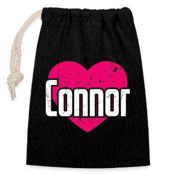 I Love Connor Pink Heart I Love Connor - Closable cotton gift bag (14x20cm) - black - Front