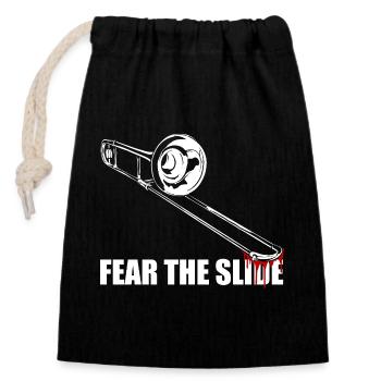Fear the slide Posaune Posaunenspieler Posaunist - Verschließbarer Geschenkbeutel aus Baumwolle (14x20cm) - Schwarz - Vorne