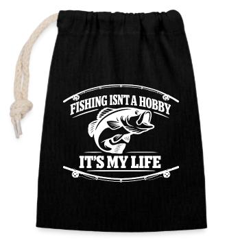 Fishing Lifestyle Angler for Life Fish - Closable cotton gift bag (14x20cm) - black - Front