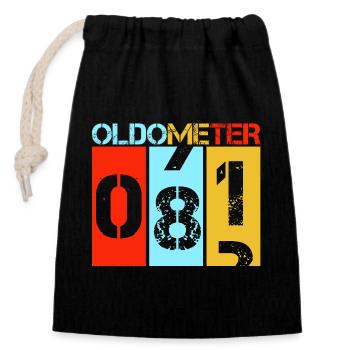Oldometer 81 Funny 81st Birthday Retro Design - Closable cotton gift bag (14x20cm) - black - Front