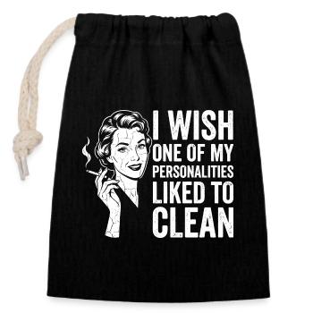 Chemise humoristique domestique pour femmes - Sac cadeau en coton avec cordon (14 x 20 cm) - noir - Devant
