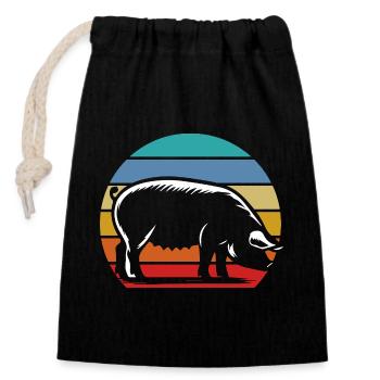 Retro Schwein Silhouette Sonnenuntergang Vintage - Verschließbarer Geschenkbeutel aus Baumwolle (14x20cm) - Schwarz - Vorne