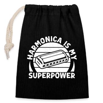 Harmonica Musican Is My Superpower Harmonica - Closable cotton gift bag (14x20cm) - black - Front