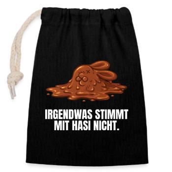 Irgendwas stimmt mit Hasi nicht - Verschließbarer Geschenkbeutel aus Baumwolle (14x20cm) - Schwarz - Vorne
