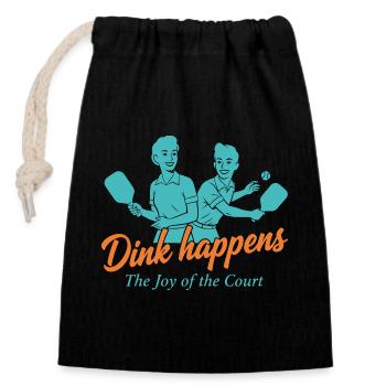 Joueur drôle de pickleball Dink happens, joie du - Sac cadeau en coton avec cordon (14 x 20 cm) - noir - Devant