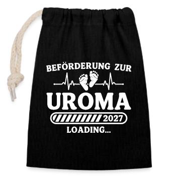 Uroma 2027 Loading – Baby Ankündigung Geschenk - Verschließbarer Geschenkbeutel aus Baumwolle (14x20cm) - Schwarz - Vorne
