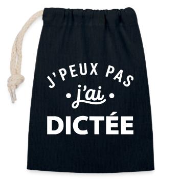 J'peux pas dictée slogan - Sac cadeau en coton avec cordon (14 x 20 cm) - bleu marine - Devant
