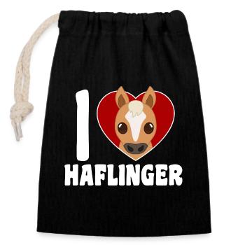 Ich liebe Haflinger - Herz - Verschließbarer Geschenkbeutel aus Baumwolle (14x20cm) - Schwarz - Vorne