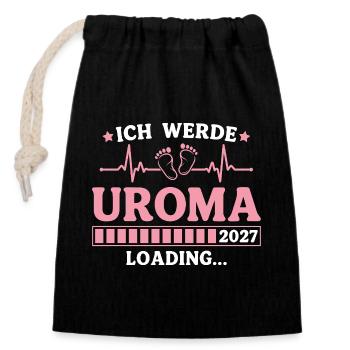 Ich werde Uroma 2027 – Werdende Urgroßmutter - Verschließbarer Geschenkbeutel aus Baumwolle (14x20cm) - Schwarz - Vorne