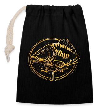 Big Carp Energy – Carp Fishing Gold Design - Closable cotton gift bag (14x20cm) - black - Front