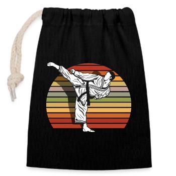 Retro Karate Fighter Martial Arts Kick Vintage - Closable cotton gift bag (14x20cm) - black - Front