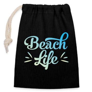Beach Life only - Verschließbarer Geschenkbeutel aus Baumwolle (14x20cm) - Schwarz - Vorne