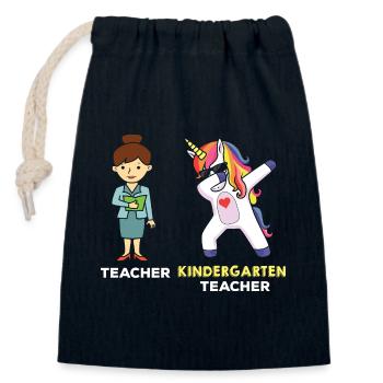 Enseignante de maternelle qui tappe la licorne - Sac cadeau en coton avec cordon (14 x 20 cm) - bleu marine - Devant