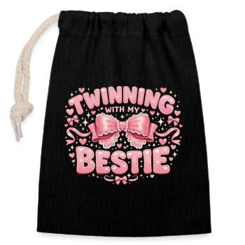 Twinning With My Bestie Best Friend Design - Closable cotton gift bag (14x20cm) - black - Front