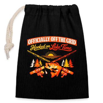 Lake Fishing Off Grid - Closable cotton gift bag (14x20cm) - black - Front