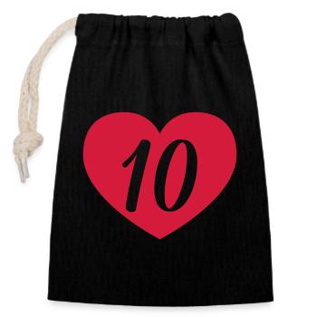 10th birthday heart - Closable cotton gift bag (14x20cm) - black - Front